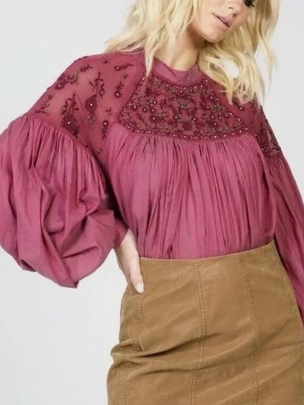 Free People Have It My Way Embroidered Top Boho Festival Cottagecore Hippie
